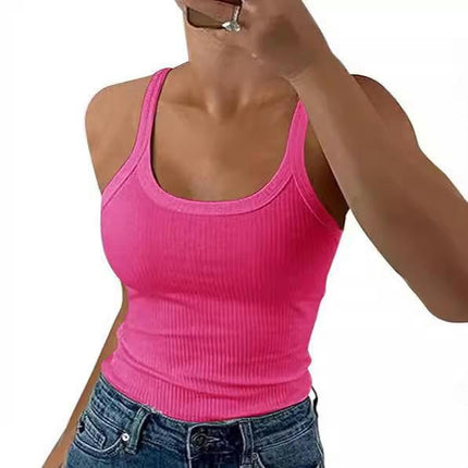Women Camisole Sexy Scoop Neck Tank Top Slim Spaghetti Strap Sleeveless Cami Shirt