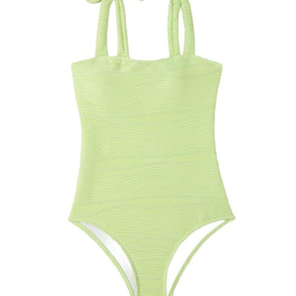 Women Sexy Texture Tummy Control One Piece Swimsuits Square Neck Bathing Suits