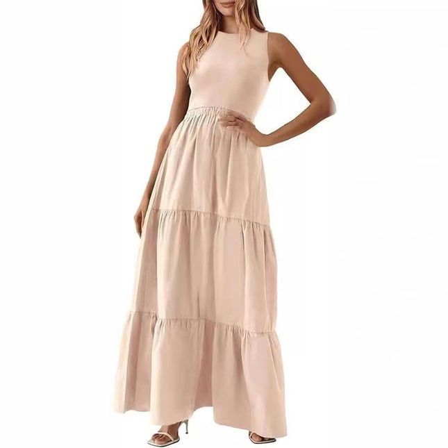 Women's Summer Casual Maxi Dresses Sleeveless Flowy Ruffle Boho Long Dresses with Pockets