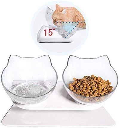 Cat Food Bowl, Double Food Water Dish Feeding Bowls for Cats and Small Dogs with Raised Stand