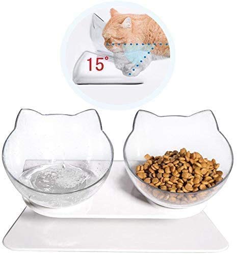 Cat Food Bowl, Double Food Water Dish Feeding Bowls for Cats and Small Dogs with Raised Stand