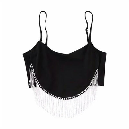 Women's Summer Fringes Cami Top Spaghetti Strap Cropped Sleeveless Tops