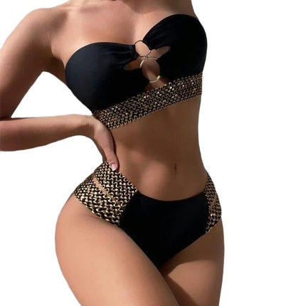 Women's Bandeau High Waisted Bikini Strapless Swimsuits Two Piece Bathing Suits