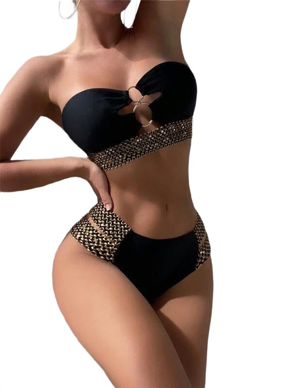 Women's Bandeau High Waisted Bikini Strapless Swimsuits Two Piece Bathing Suits