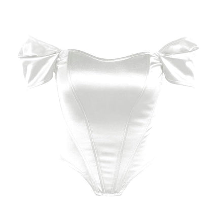Women's Off Shoulder Boned Corset Crop Top Satin Slim Fit Bustier