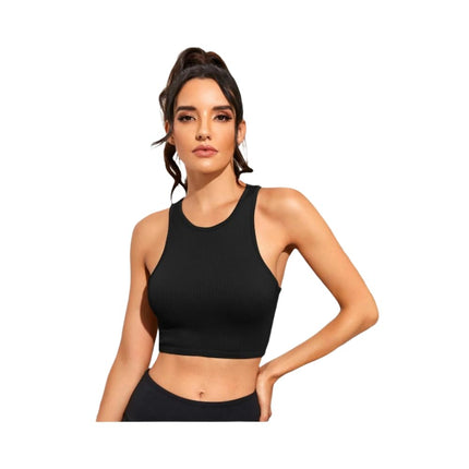 Women Casual Basic Sleeveless High Neck Rib-Knit Crop Tank Top