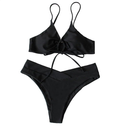 Women 2 Piece Swimsuits Spaghetti Strap Bikini High Waist Swimsuit Bathing Suit