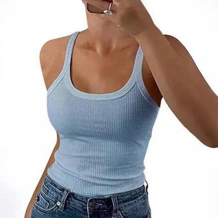 Women Camisole Sexy Scoop Neck Tank Top Slim Spaghetti Strap Sleeveless Cami Shirt