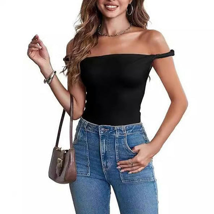 Women’s Off Shoulder Ruched Crop Tank Tops Summer Twist Strap Crop Tops