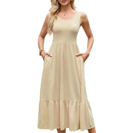 Women Summer Casual Sleeveless Square Neck Maxi Sundress A Line Flowy Tiered Long Dress
