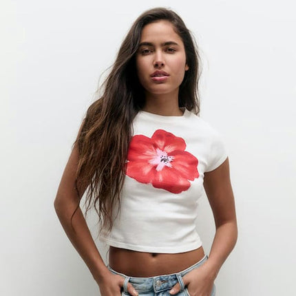 Women Graphic Tees Printed Short Sleeve Crop Top Summer Crew Neck T Shirt
