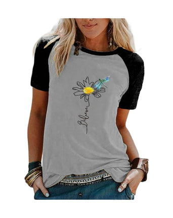 Women's T-Shirt Short Sleeve Crewneck Floral Graphic Tees Summer Print Casual Tops