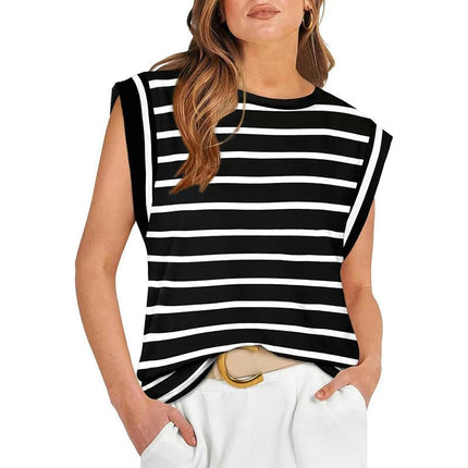Womens Summer Sleeveless Tank Tops Crew Neck Basic Tee Shirts Casual Loose Fit Tops