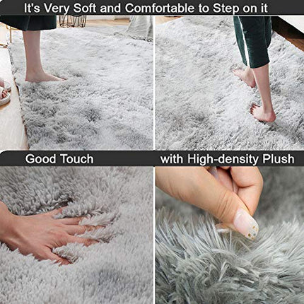 Area Rugs, Home Decor Super Soft Touch Feeling Indoor Modern Shaggy Fluffy Carpet Anti-Skid Area Rug Comfortable Memory Foam Padding for Living Room Bedroom Grey