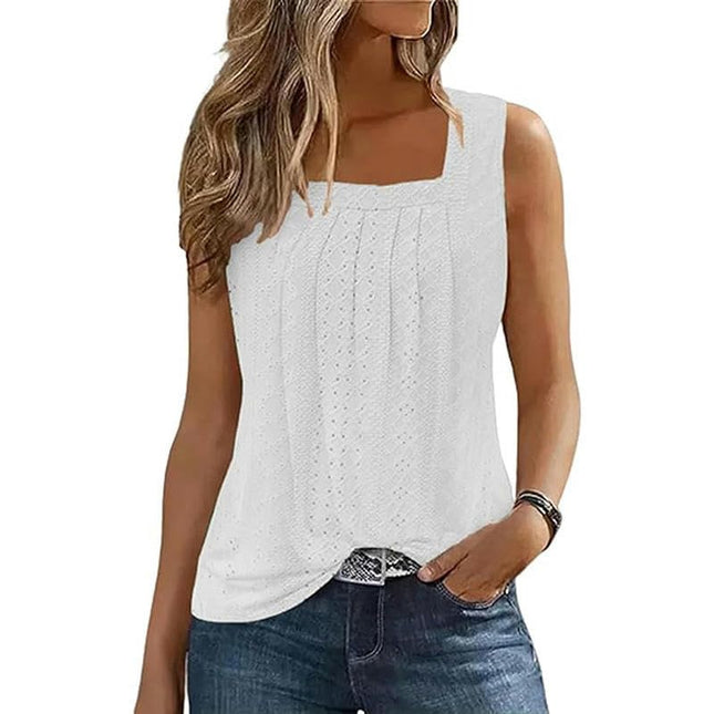 Summer Tank Top for Women Square Neck Sleeveless Flowy Pleated Loose Fit Tops