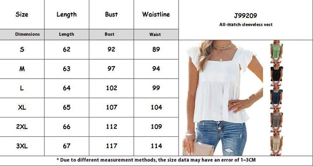 Women's Summer Peplum Blouse Square Neck Ruffle Strap Sleeveless Babydoll Tank Top