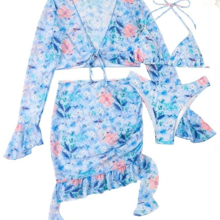 Women's 4 Piece Bikini Sets Sexy Swimsuit Bathing Suit Cover Up Skirts Set Swim Suits