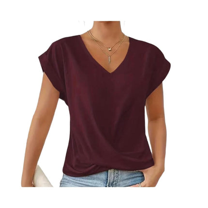 Women's V Neck Short Sleeve Twist Knot Tops Casual Loose Summer T Shirts