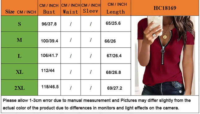 Women's Casual Waffle Tops Short Sleeve Zip Up V Neck T Shirt Blouse