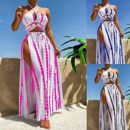 Women's Halter Bikini Bathing Suit Summer Swimsuit with Cover Up Beach Skirt 3 Piece Set
