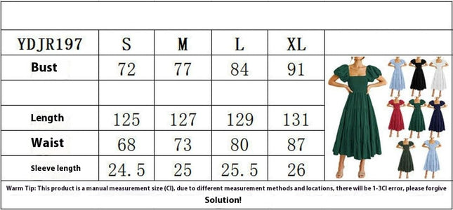 Womens Flowy Dresses Summer Puff Short Sleeve Smocked Square Neck Tiered Midi Dress