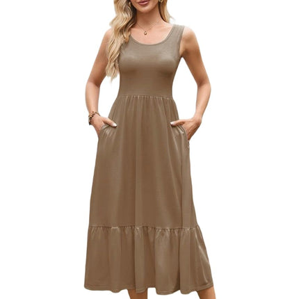 Women Summer Casual Sleeveless Square Neck Maxi Sundress A Line Flowy Tiered Long Dress