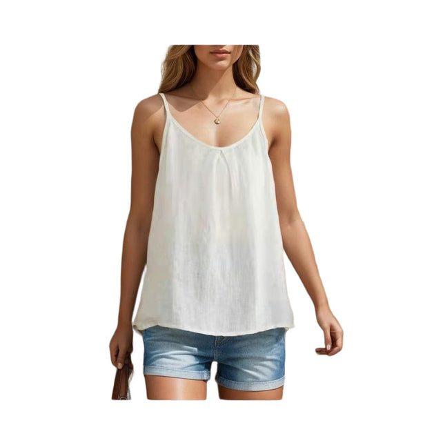 Women Sleeveless Tank Tops Casual Loose Fit Pleated Spaghetti Straps Cami Shirts