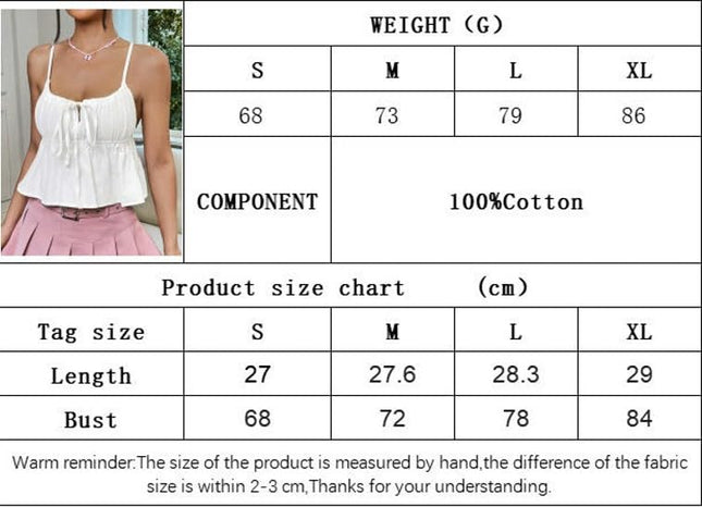 Women's Tie Front Backless Crop Top Spaghetti Strap Ruffle Hem Cami Tanks