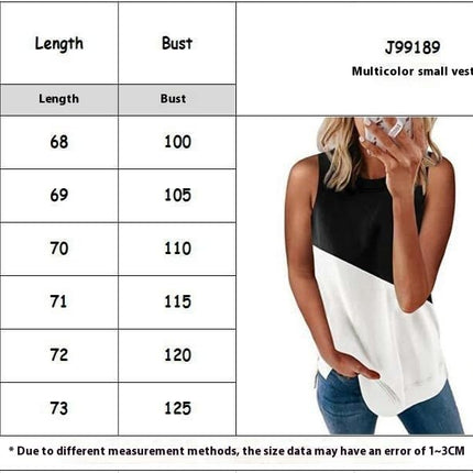 Women Casual Summer Tops Sleeveless Color Blocking Tank Top Crew Neck Blouses