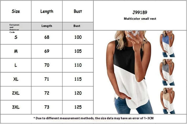 Women Casual Summer Tops Sleeveless Color Blocking Tank Top Crew Neck Blouses