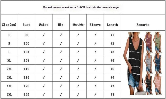 Womens V Neck Sleeveless Tank Tops Casual Summer T-Shirt Stripes Loose Fit Blouse