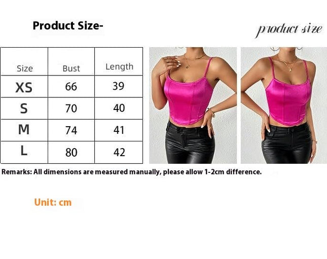 Women Sexy Satin Crop Corset Scoop Neck Sleeveless Bustier Slim Fit Crop Tank Top