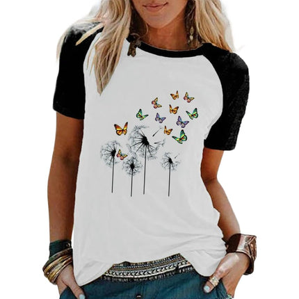 Womens Raglan Short Sleeve Crewneck Shirts Loose Casual Tee T-Shirt