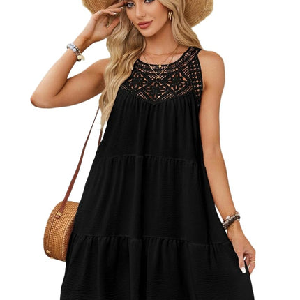 Women's Summer Halter Neck Sleeveless Mini Dress Casual Ruffle Tiered A Line Dresses