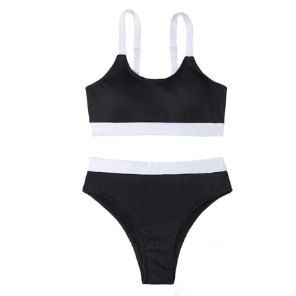 Women's High Waisted Bikini Sets Color Block Two Piece Swimsuits High Cut Bathing Suits