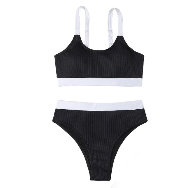 Women's High Waisted Bikini Sets Color Block Two Piece Swimsuits High Cut Bathing Suits