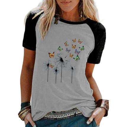Womens Raglan Short Sleeve Crewneck Shirts Loose Casual Tee T-Shirt