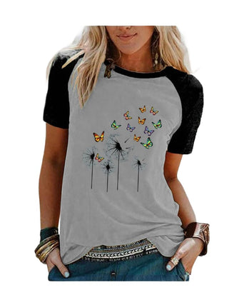 Womens Raglan Short Sleeve Crewneck Shirts Loose Casual Tee T-Shirt