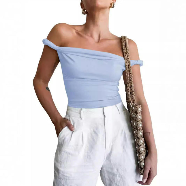 Women’s Off Shoulder Ruched Crop Tank Tops Summer Twist Strap Crop Tops