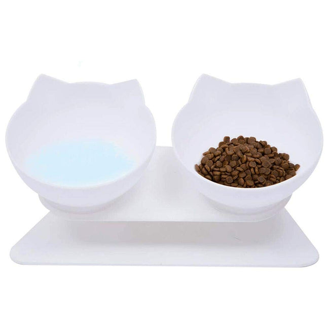 Cat Bowls with Stand, Pet Feeder Double Food Diner Bowl Set Perfect for Cats and Ultra Small Dog-White
