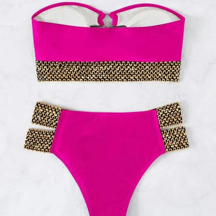 Women's Bandeau High Waisted Bikini Strapless Swimsuits Two Piece Bathing Suits
