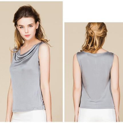 Womens Silk Tank Tops Cowl Neck Casual Cami Sleeveless Summer Shirt