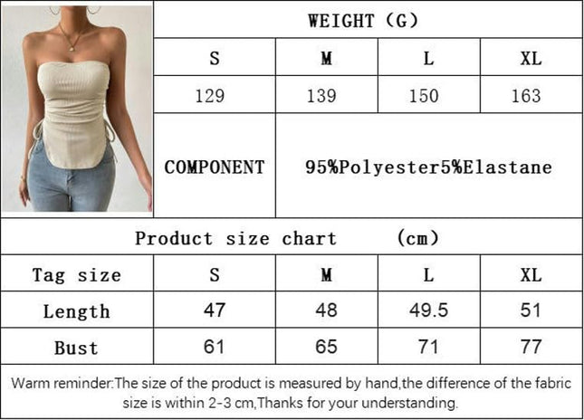 Women Summer Strapless Crop Tube Top Sweetheart Neck Drawstring Ruched Bandeau Tank Top