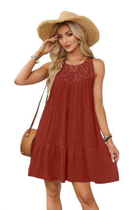 Women's Summer Halter Neck Sleeveless Mini Dress Casual Ruffle Tiered A Line Dresses