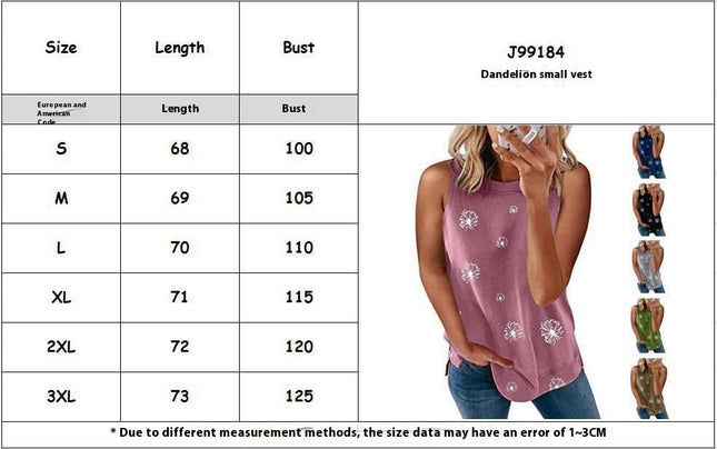 Womens Round Neck Sleeveless Shirts Summer Casual Printed Tank Tops