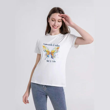 Women’s Butterfly Graphic Printed Loose Tee Short Sleeve Round Neck T Shirt Tops