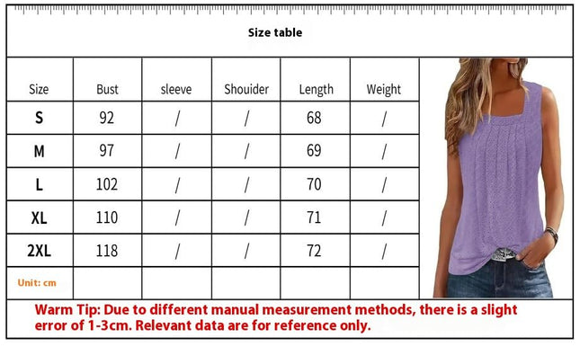 Summer Tank Top for Women Square Neck Sleeveless Flowy Pleated Loose Fit Tops