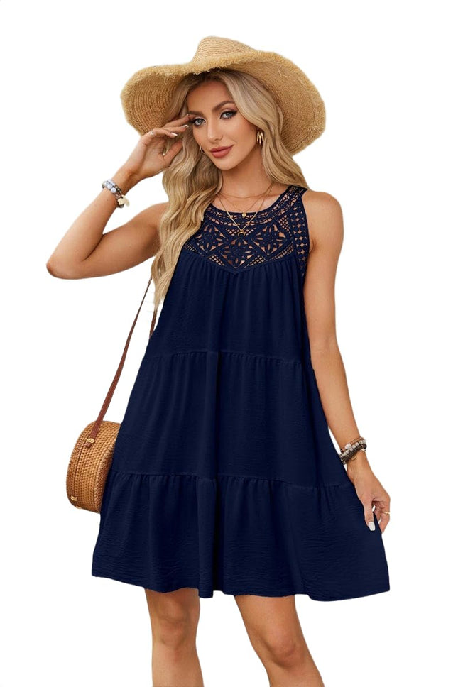 Women's Summer Halter Neck Sleeveless Mini Dress Casual Ruffle Tiered A Line Dresses