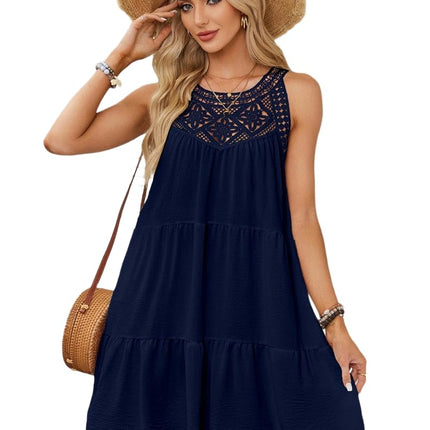 Women's Summer Halter Neck Sleeveless Mini Dress Casual Ruffle Tiered A Line Dresses