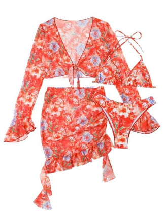 Women's 4 Piece Bikini Sets Sexy Swimsuit Bathing Suit Cover Up Skirts Set Swim Suits